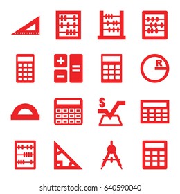 Mathematics icons set. set of 16 mathematics filled icons such as compass, calculator, abacus, mathematical square, ruler, calclator, protractor, triangle