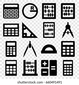 Mathematics icons set. set of 16 mathematics filled icons such as compass, calculator, abacus, calclator, protractor, triangle