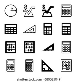 Mathematics icons set. set of 16 mathematics filled and outline icons such as abacus, mathematical square, ruler, calculator, calclator, triangle