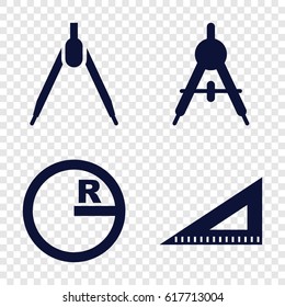 Mathematics icons set. set of 4 mathematics filled icons such as compass, ruler