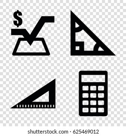 Mathematics icons set. set of 4 mathematics filled icons such as mathematical square, ruler, calculator
