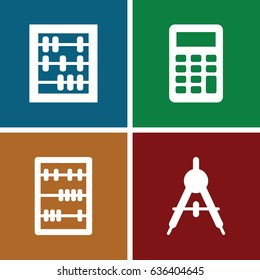 Mathematics icons set. set of 4 mathematics filled icons such as compass, abacus