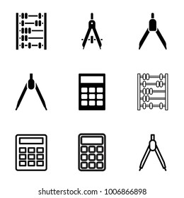 Mathematics icons. set of 9 editable filled and outline mathematics icons such as compass, calculator