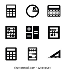 Mathematics icons set. set of 9 mathematics filled icons such as calculator, abacus, ruler