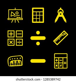mathematics icons set with compass maths drawing tool, ruler and mathematical symbols vector set