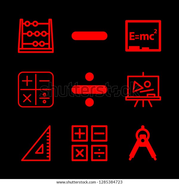 mathematics icons set with triangular\
ruler, division and compass maths drawing tool vector\
set