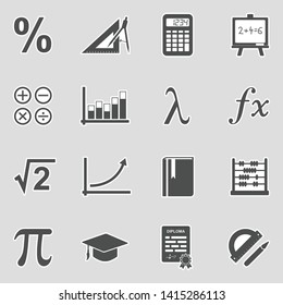 Mathematics Icons. Sticker Design. Vector Illustration.