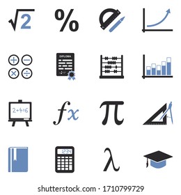 Mathematics Icons. Two Tone Flat Design. Vector Illustration.