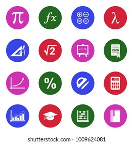Mathematics Icons. White Flat Design In Circle. Vector Illustration. 