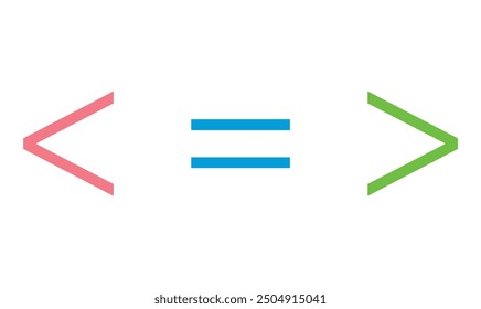 Mathematics inequality symbols. Greater than, less than and equal icon.