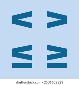 Mathematics inequality symbols. Greater than, less than, greater than or equal to and less than or equal to sign.