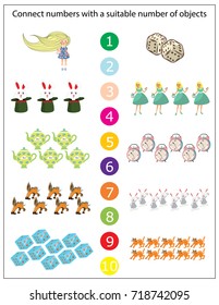 Mathematics Kindergarten worksheet. Kids printable game. Educational game for children. Cartoon vector illustration.