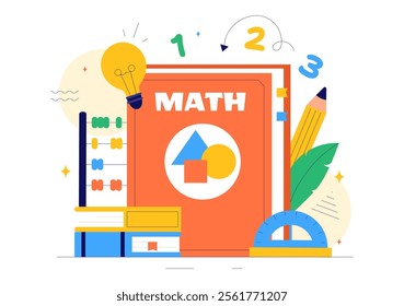 Mathematics Learning Vector Illustration Featuring School Supplies or Stationery with Mathematical Equations, Formulas, and Symbols in a Background