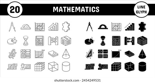 Línea de Matemáticas Glifo Ilustración vectorial Icono Pegatina Set Diseño Materiales