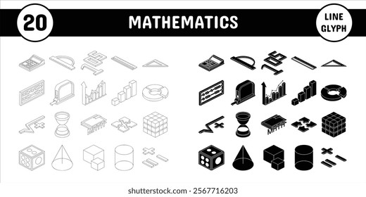 Mathematics Line Glyph Vector Illustration Icon Sticker Set Design Materials