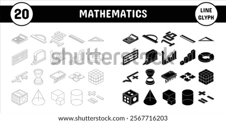 Mathematics Line Glyph Vector Illustration Icon Sticker Set Design Materials