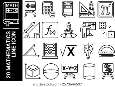 mathematics line icon, black and white