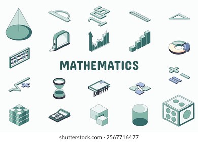 Mathematics Lineal Color Vector Illustration Icon Sticker Set Design Materials