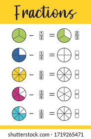 Mathematics, math worksheet for kids. Circle the correct fraction.  Printable Fractions Worksheets for kids. Fraction addition problems.