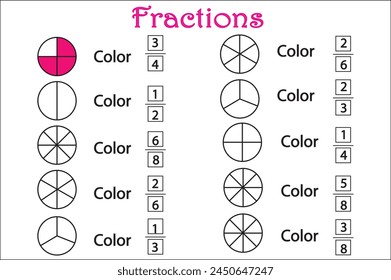 Mathematics, math worksheet for kids. Circle the correct fraction. printable Fraction worksheets. Fraction addition problems.