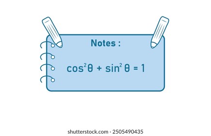 Notas de matemáticas. Identidad trigonométrica pitagórica. Concepto de escritura a mano de doodle matemático. Recursos matemáticos para profesores y estudiantes.