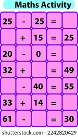 Mathematik-Zahlenspiel, Plus Minus-Sums für Kinder, Erziehungsaktivität