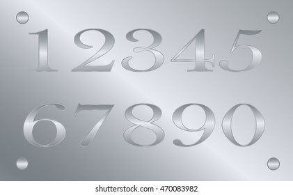 mathematics numbers silver, white background, yellow, precious metal, on silver background