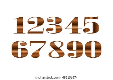 mathematics numeral brown, on white background, Bronze metal