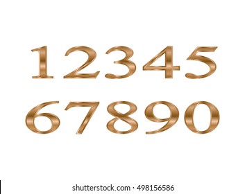mathematics numeral brown, on white background, Bronze metal