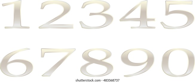 mathematics numeral gold, white background, precious metal white gold, vector