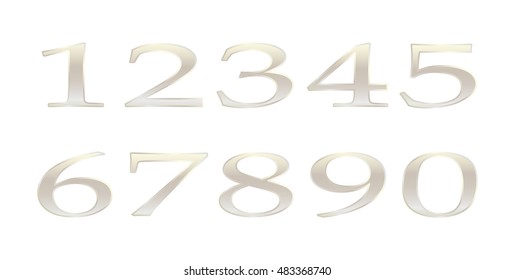 mathematics numeral gold, white background, precious metal white gold, vector