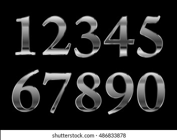 mathematics numeral silver, on black background, precious metal, vector 