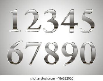 mathematics numeral silver, on gray background, precious metal