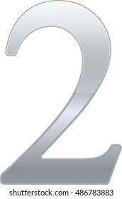 mathematics numeral silver, white background, precious metal, numeral two