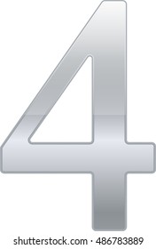mathematics numeral silver, white background, precious metal, numeral four