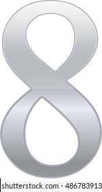 mathematics numeral silver, white background, precious metal, numeral eight