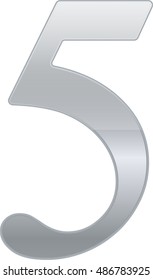 mathematics numeral silver, white background, precious metal, numeral five