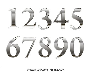 mathematics numeral silver, white background, precious metal
