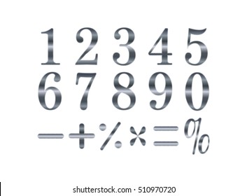 mathematics numeral silver, white background, precious metal