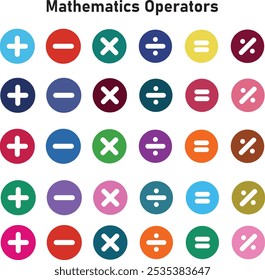 Operadores matemáticos suma multicolor resta división igual porcentaje de multiplicación