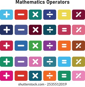 Operadores matemáticos suma multicolor resta división igual porcentaje de multiplicación