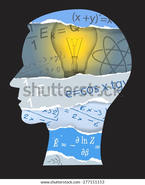 数学物理学の学生シルエット 数学と物理記号を持つ人間の頭のシルエット ベクターイラスト のベクター画像素材 ロイヤリティフリー