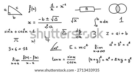 Mathematics and Physics Symbols and Formulas Background.