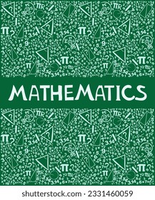 Mathematics. Presentation, website. Isolated lettering typography idea with icons. Algebra, geometry, statistics, basic maths. Interesting creative funny math for kids. Mathematics concepts background