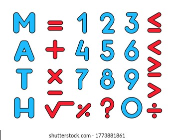 Mathematics, Prime numbers, and mathematical signs and symbols. Set of vector, isolated.