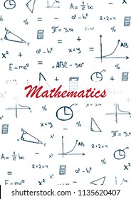 Mathematics School subject with hand-draw doodles. Education banner. Vector illustration