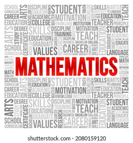 Mathematics is the science that deals with the logic of shape, quantity and arrangement, word cloud education concept background