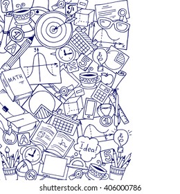 Mathematics science theme. Hand drawn pattern about school and learning in doodle style. Teacher's day background. Pattern created from sketch by trace.