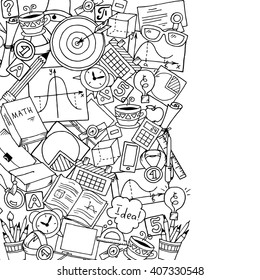 Mathematics science theme. Hand drawn pattern about school and learning in doodle style. Teacher's day black and white background. Pattern created from sketch by trace. 