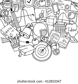 Mathematics science theme. Hand drawn pattern about school and learning in doodle style. Teacher's day black and white background. Pattern created from sketch by trace. 